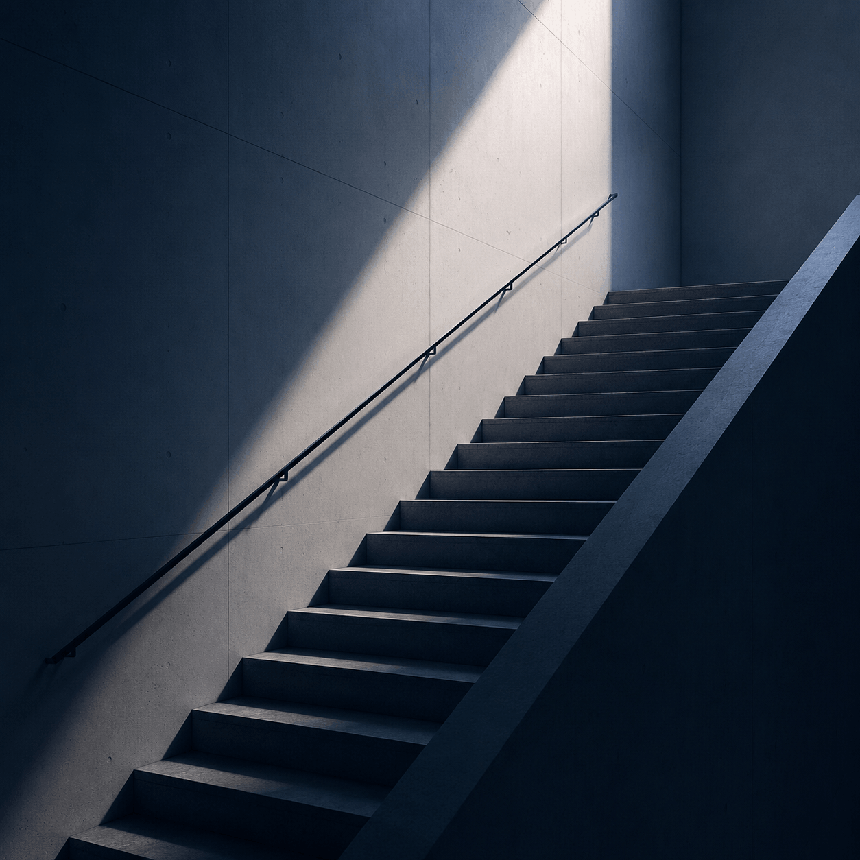 Escalier contemporain s'élevant vers la lumière